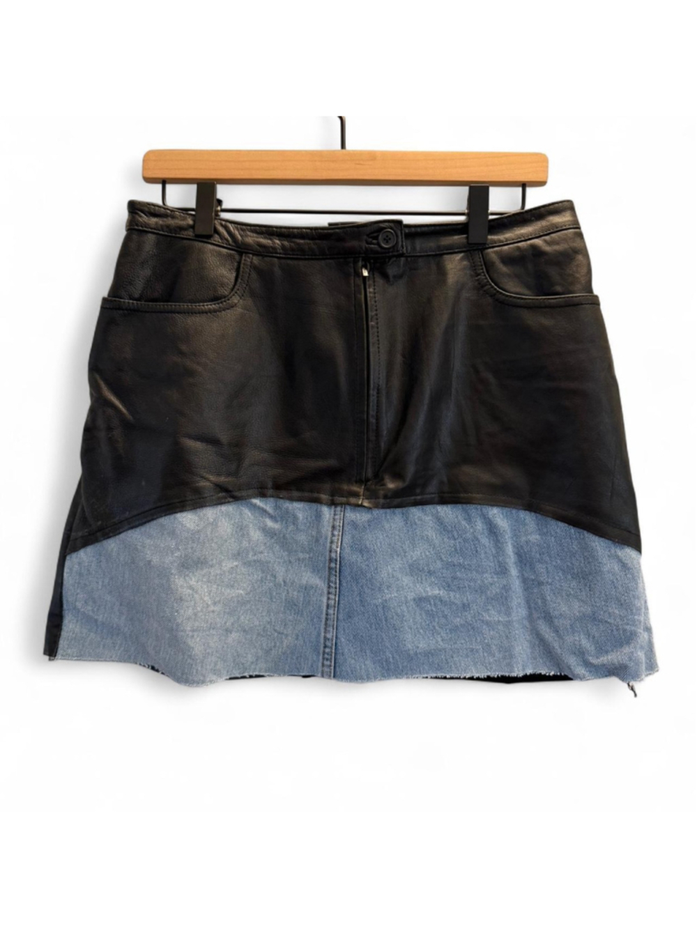 Vintage Harvé Benard black leather denim skirt Size 12